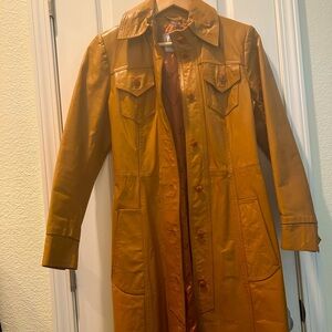 Genuine leather full length trench coat autumn/bronze/copper/light brown color